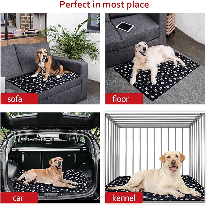 Dog Crate Mat (48" X 30"), Soft Dog Bed Mat with Cute Prints, Personalized Crate Pad, Anti-Slip Bottom, Machine Washable Kennel Pad, Black