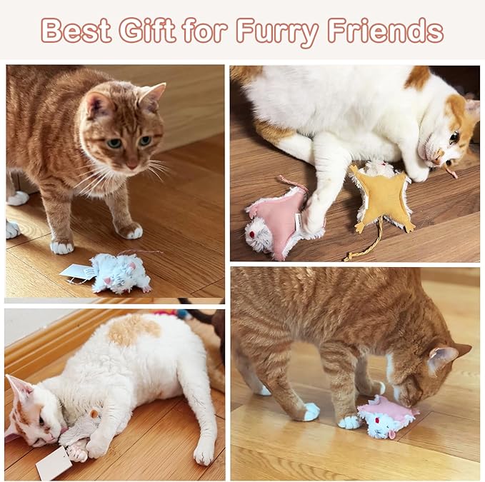 Catnip Cat Mice Toy,3 Pcs Plush Cats Nip Mouse Toys for Teeth Cleaning Chew Kitten Kicker Toy with Crinkle & Bell Cat Interactive Catnip Toys for Indoor Kittens Play Fetch
