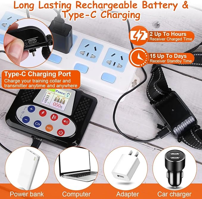 Dog Wireless Fence & Remote Shock Dog Training Collar 2-in-1, Electric Dog Fence, Adjustable Warning Strength & Range Sizes, Rechargeable Pet Boundary Containment System for 1/2/3/4 Dogs,for4dogs