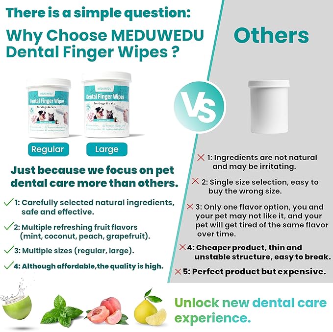 Dental Care Finger Wipes 60 Counts,Teeth Cleaning Finger Wipes for Dogs & Cats,Reduces Plaque & Supports Oral Freshness, Small Animal Stain Removers, Peach Scent