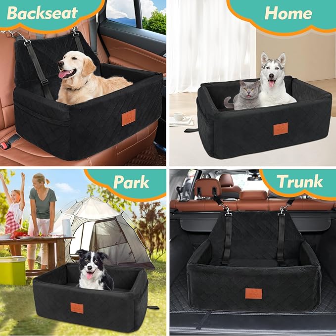 Dog Car Seat for Large Medium Dogs,Portable Washable Pet Car Seat Under 55 lbs,Dog Booster Seat with Thick Cushion,2 Safety Leashes Travel Car Dog Bed