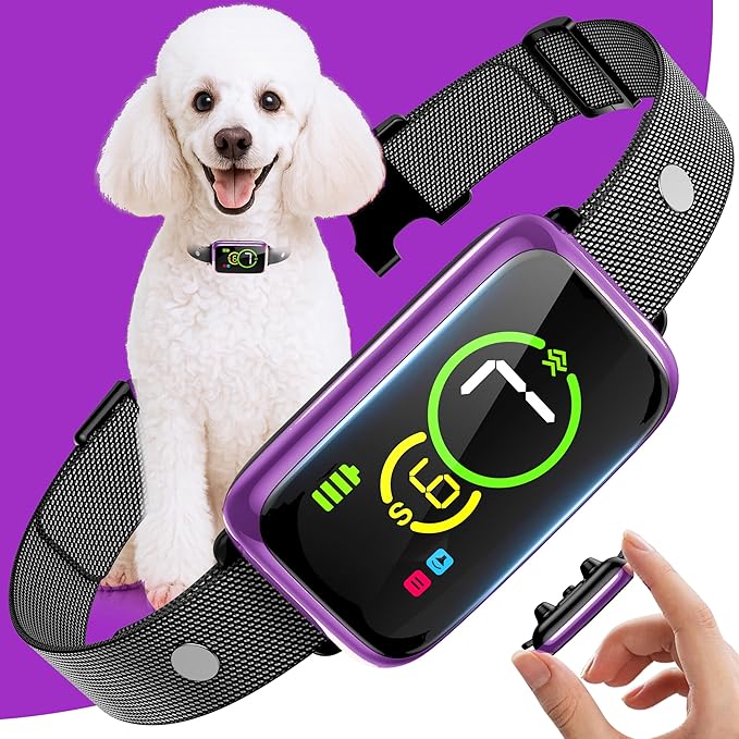 Smart Dog Bark Collar, Automatic Stop Bark Collar for Large, Medium, Small Dogs, Safe & Humane Barking Collar with Beep, Vibration & 7 Adjustable Sensitivity, Anti Barking Device IP67 Waterproof