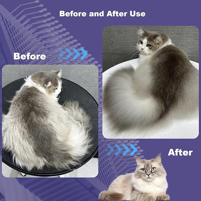 Cat brush, Cat Brush for Long or Short Haired Cats, Remove Loose Fur and Mats, Rounded Pins Reduces Painful Pulling, Not for Tangle and Curly Fur, Dark Blue