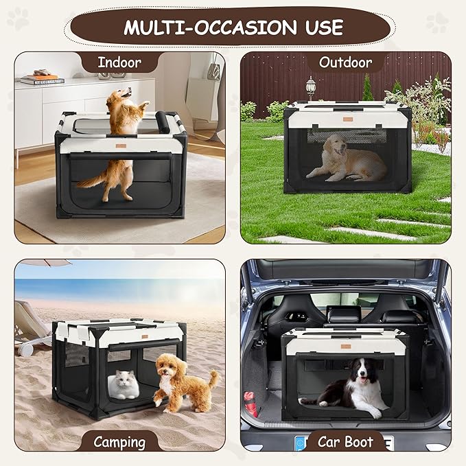 Dog Crate - Soft Pet Kennel for Dogs/Cats, 3-Door Breathable Travel Cage with Mesh Window, Portable Dog Kennel for Indoor & Outdoor, Black-L