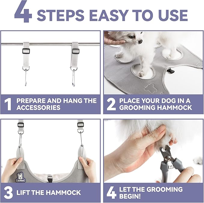 Dog Grooming Hammock Harness for Dogs & Cats with Pet Nail Clipper Trimmer - Cat Hanger Sling for Trimming Clipping Nails- Dog Hammock Restraint Bag for Small Medium Large pet ( Purple XS)