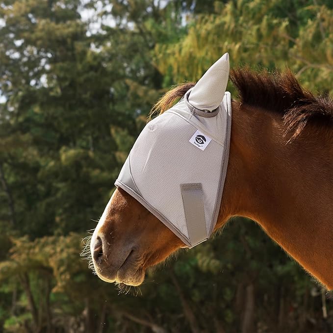 Horse Fly Mask, Adjustable Fly Masks for Horses with Ears, UV Protection from Insect Pests Comfort Mesh Without Nose Average Size Horses Accessories(Medium)