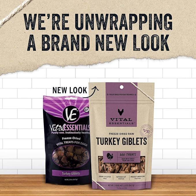 Vital Essentials Turkey Giblets Dog Treats, 2 oz | Freeze-Dried Raw | Single Ingredient | Premium Quality High Protein Training Treats | Grain Free, Gluten Free, Filler Free
