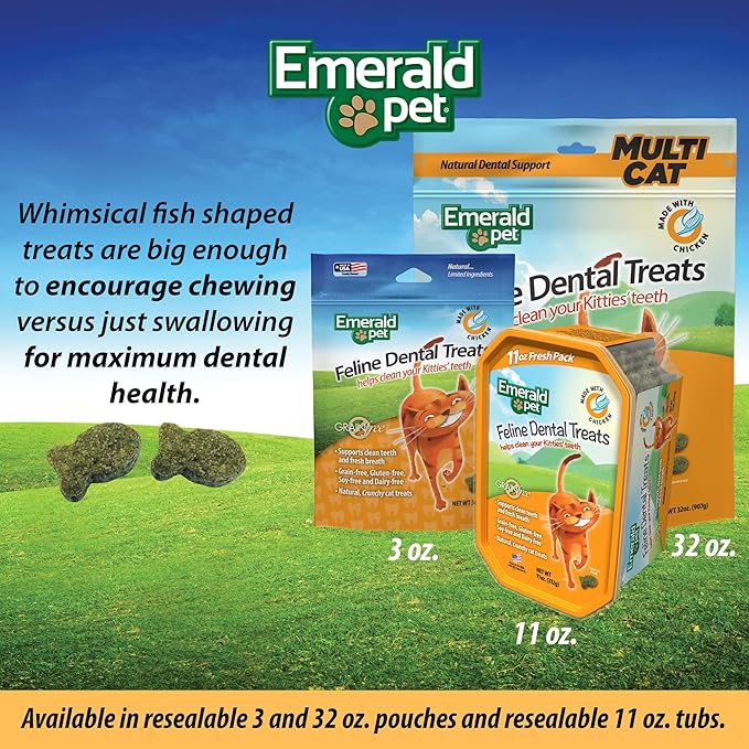 Feline Dental Treats — Tasty and Crunchy Cat Treats Grain Free — Natural Dental to Clean Teeth, Freshen Breath, and Reduce Plaque and Tartar Buildup — Chicken, 32 oz