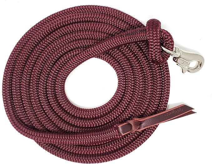 Double Braid Lead Rope with Eye Splice Loop, 12-14FT Lengths (Burgundy, 14 ft.)