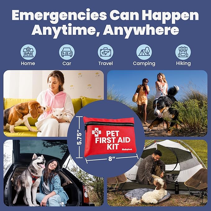 Dog First Aid Kit for Hiking & Travel - Vet Approved Emergency Supplies - Pet First Aid Kit Guide, Tick Remover, Thermal Blanket & More - Compact Dog Hiking Gear for Camping, Hunting, Backpacking