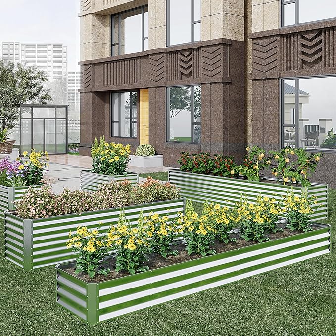 EKX 8x4x2FT Galvanized Raised Garden Bed, Raised Garden Bed Kit-Metal Planter Box Outdoor,Planting for Vegetables, Fruits,Herbs, Flowers-Slive