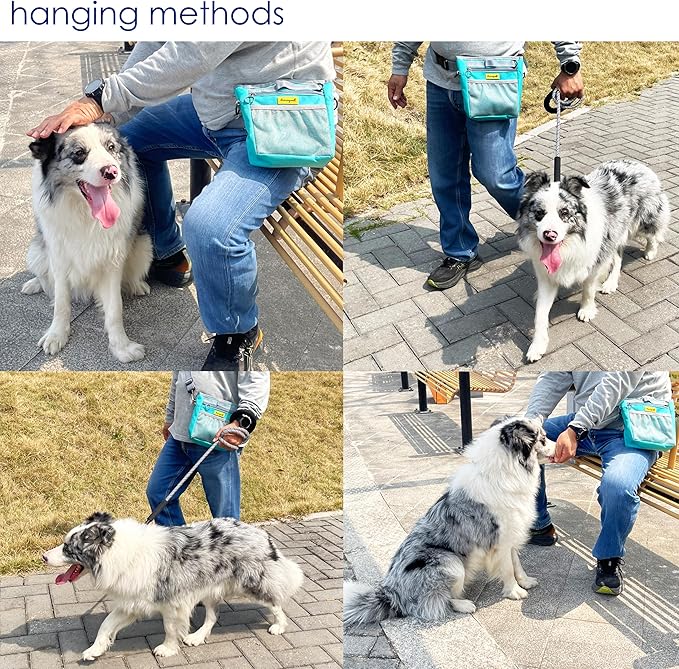 Dog Treat Pouch with Magnetic Closure 4-Cup Silicone Bag Fanny Pack Holder with Clicker 4 Ways to Wear Front Pocket Fits All Phones Ideal for Leash, Pet Walking and Training(Green)