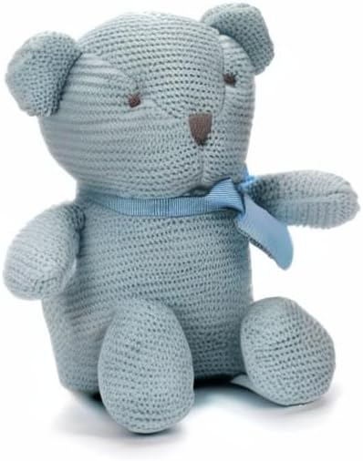 100% Organic Cotton Baby Toys Blue Teddy Bear 6.5" Stuffed Animals for Newborn