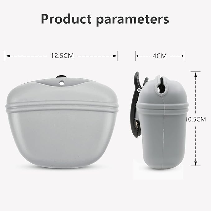 Dog Treat Pouch 2 Pack, Dog Treat Training Pouch, Silicone Pet Treat Bag BPA Free/Clip/Magnetic Dog Walk (Grey & Black)