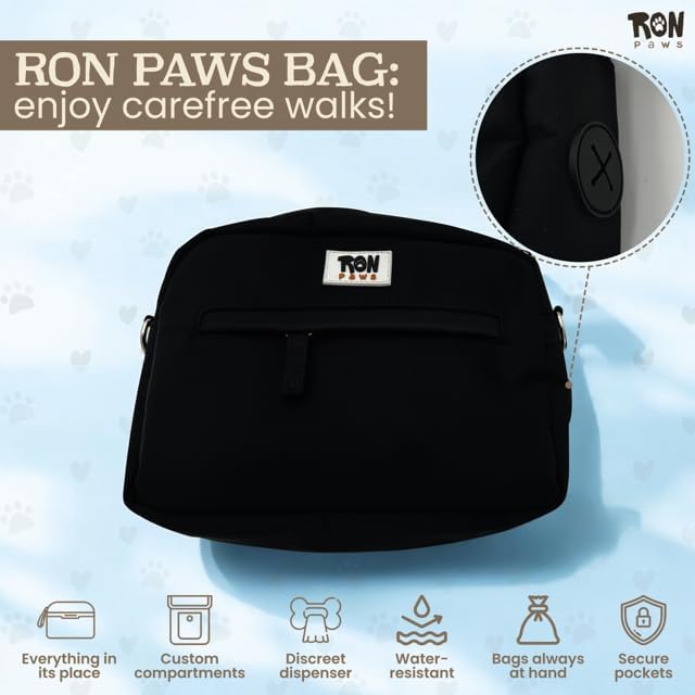 Dog Walking Crossbody with Treat Pouch & Tripod - Hands-free Storage with Phone Holder, Poop Bag Dispenser, Hook for Used Poop Bags & Training Features (Black)
