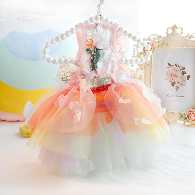 Dog Princess Dresses for Small Dogs Lolita Clothes Butterfly Costume Pet Girl Cute Coat Outfits Summer Costumes Puppy Handmade Skirt Cat Spring (L,Butterfly)