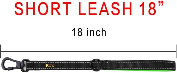 PLUTUS PET Short Training Dog Leash with Padded Handle for Medium Large Big Dogs,18 Inch Heavy Duty Strong Traffic Leash with Carabiner Clip for Climbing Walking or Guiding Blind（18”，Black