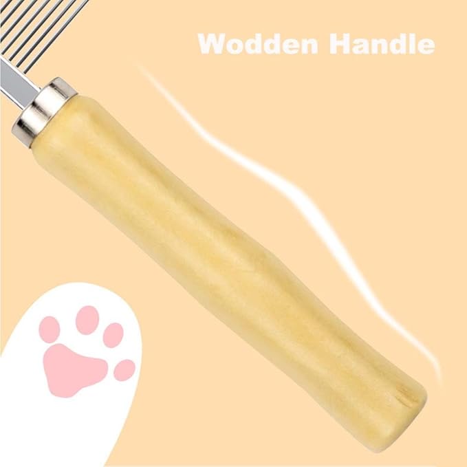 Pet Comb for Dog Cat Rabbit Grooming, Dog Stainless Steel Combs with Wooden Handle, Small Cat Flea Lice Comb for Removes Mats, Tangles and Loose Fur