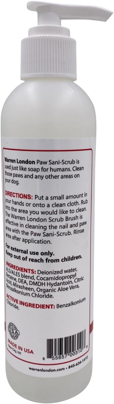Warren London Paw Scrub – Deep Cleaning Paw & Nail Cleanser with Aloe Vera – Removes Dirt & Grime – Includes Scrub Brush – Made in USA - 8 oz