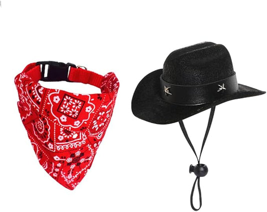 Dog Cowboy Costume Mini Black Cowboy Hat Pet Bandana Halloween Costume for Cat Size L
