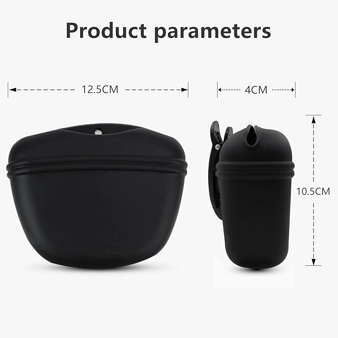 Dog Treat Pouch 2 Pack, Dog Treat Training Pouch, Silicone Pet Treat Bag BPA Free/Clip/Magnetic Dog Walk (Grey & Black)