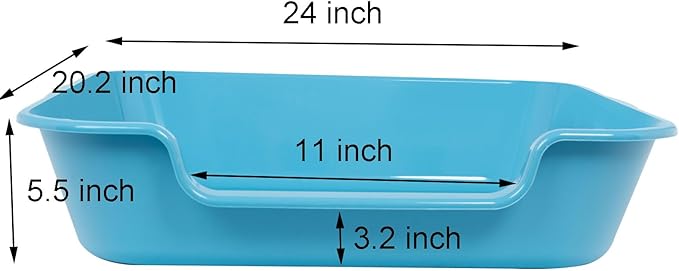 1 Pack of Extra Large Cat Litter Box (ABS Material), Low Entry Senior Litter Pen for Geriatric Kitty Big Cats, Jumbo Pet Safe Litter Boxes Tray for Pets Potty (Light Blue, 24" L x 20" W)