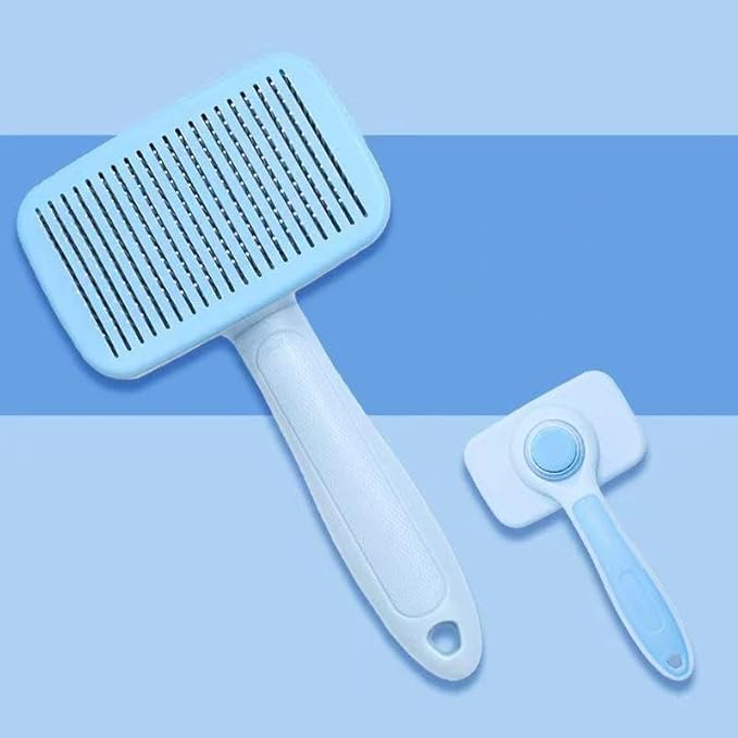 Self‑Cleaning Pet Grooming Brush (Blue) – One‑Click Fur Release, Soft Rounded Bristles, Ergonomic Non‑Slip Handle, Safe & Gentle Deshedding Tool for Dogs & Cats