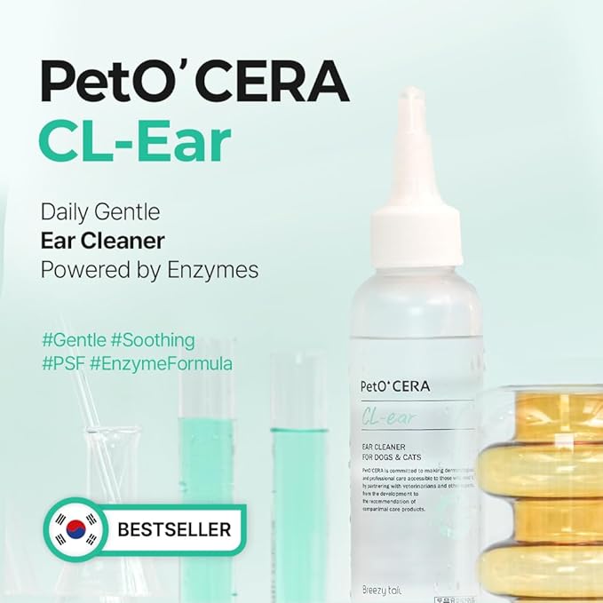 PetO’Cera CL’Ear Ear Cleaner for Dogs & Cats with 52% Hinoki Cypress Water, Soothes Itching & Irritation, Cleans & Deodorizes, Alcohol-Free & Gentle Formula, Korean Pet Care (4 fl oz/120ml)