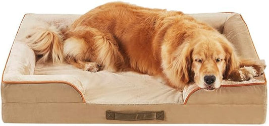Friends Forever Orthopedic Dog Bed for Extra Large Dogs, Waterproof Memory Foam Dog Sofa Bed XL with Removable Washable Cover, Ally Khaki, 42x32x7