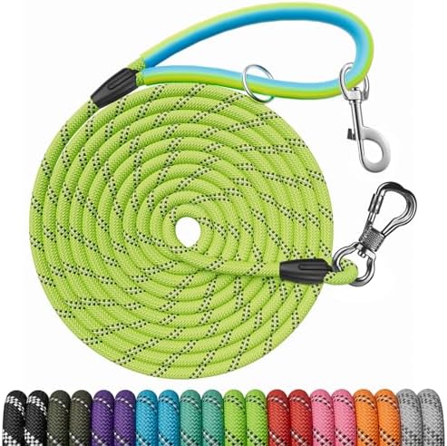 Long Dog Leash for Dog Training 10FT/15FT/20FT/30FT/40FT/50FT/100FT Reflective Leash with 2 Hooks, Heavy Duty Dog Lead for Large Medium Small Dogs Outside Walking Camping Yard, Green 30FT