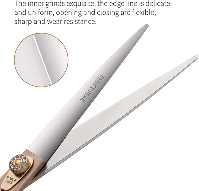 Fenice Peak 7.5‘’ Professional Dog Grooming Scissors Set Rose Gold 440C Stainless Steel Straight Thinning Curved Chunker Shears 4pcs Set for Pet Grooming Services Dogs and Cats