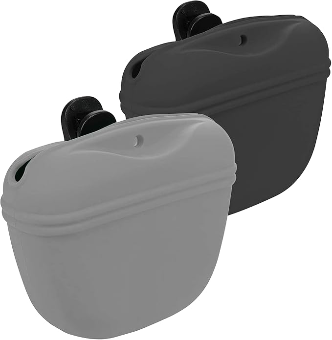 Dog Treat Pouch 2 Pack, Dog Treat Training Pouch, Silicone Pet Treat Bag BPA Free/Clip/Magnetic Dog Walk (Grey & Black)
