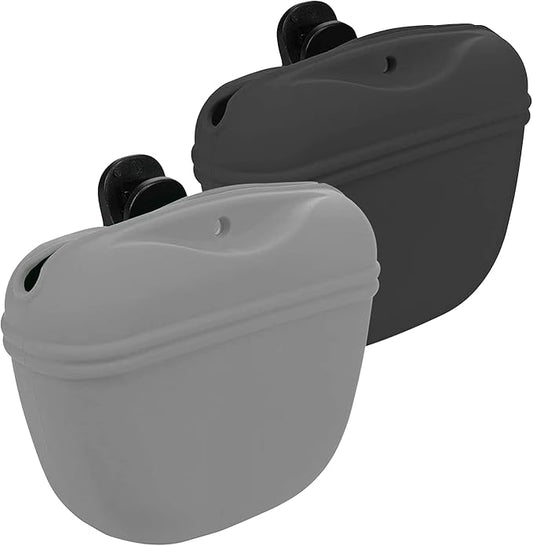 Dog Treat Pouch 2 Pack, Dog Treat Training Pouch, Silicone Pet Treat Bag BPA Free/Clip/Magnetic Dog Walk (Grey & Black)