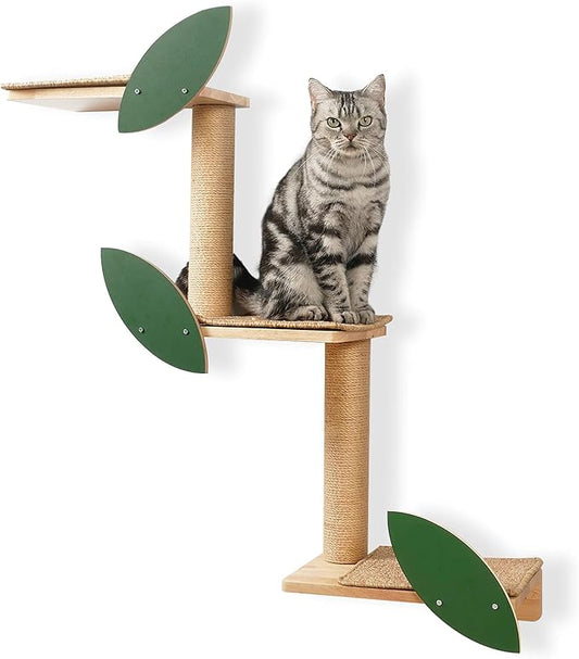 Meowoou Cat Wall Shelves Cat Scratching Post Wall Mounted Perch, 3 in 1 Cat Stairs Wall Tree Jungle Platform Supplies Suit for Cats Climb Play Scratch Nap
