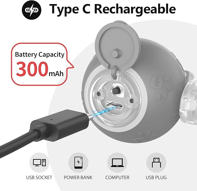 Interactive Cat Toys, Automatic Moving Cat Toy for Bored Indoor Adult Cats, Fast Rolling, Chirping & Motion-Activated Cat Toys, Fun Gift for Cats with Speedy Tail 2.0, USB Rechargeable(Gray)