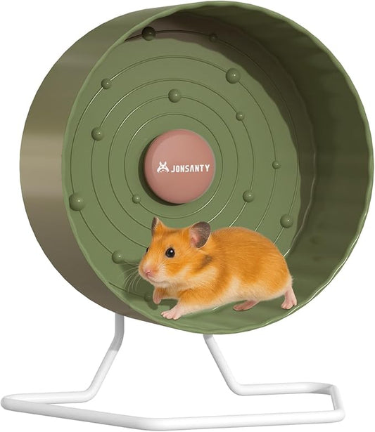 8.4" Silent Hamster Wheel, Non-Slip Track, Exercise, Release Stress, Relieve Anxiety, Adjustable Height Stand, for Syrian Dwarf Hamster, Gerbil, Mice, Other Small Medium Sized Pets, Green