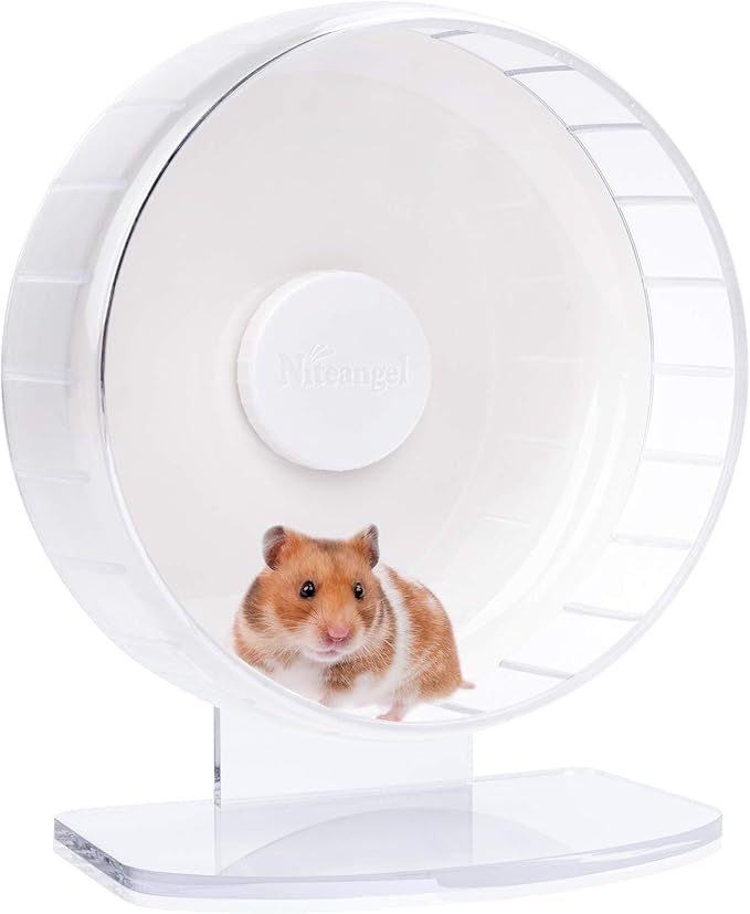 Niteangel Super-Silent Hamster Exercise Wheels: - Quiet Spinner Hamster Running Wheels with Adjustable Stand for Hamsters Gerbils Mice Or Other Small Animals (M, White)