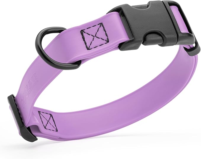 Dogline Biothane Waterproof Dog Collar with Quick Release Buckle Strong Coated Nylon Webbing with Odor- Proof for Easy Care Easy to Clean Fits Small Medium Large Dogs, Amethyst Purple 1" W 15-23" L