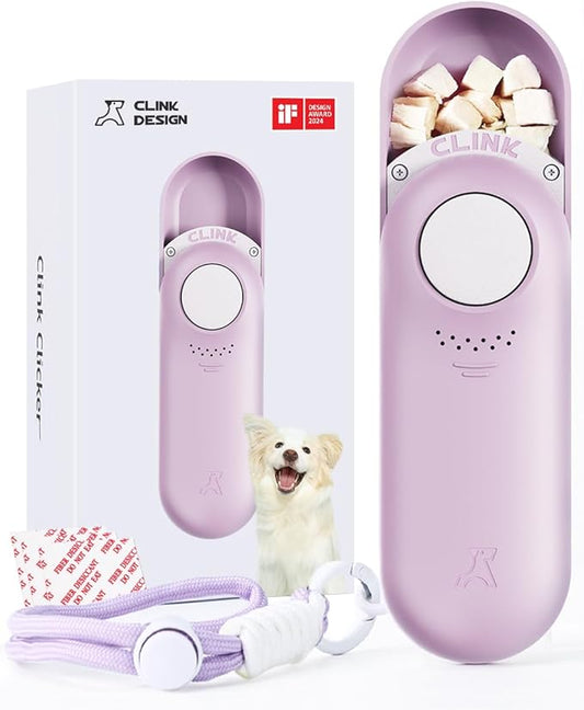 Dog Treat Pouch & Clicker Dog Trainer, Puppy Essentials Dual Use 2 in 1 Dog Clicker for Training - Durable, Light (2.36 oz), Easy to Clean & Handle, Innovative Design, Purple - Click Design