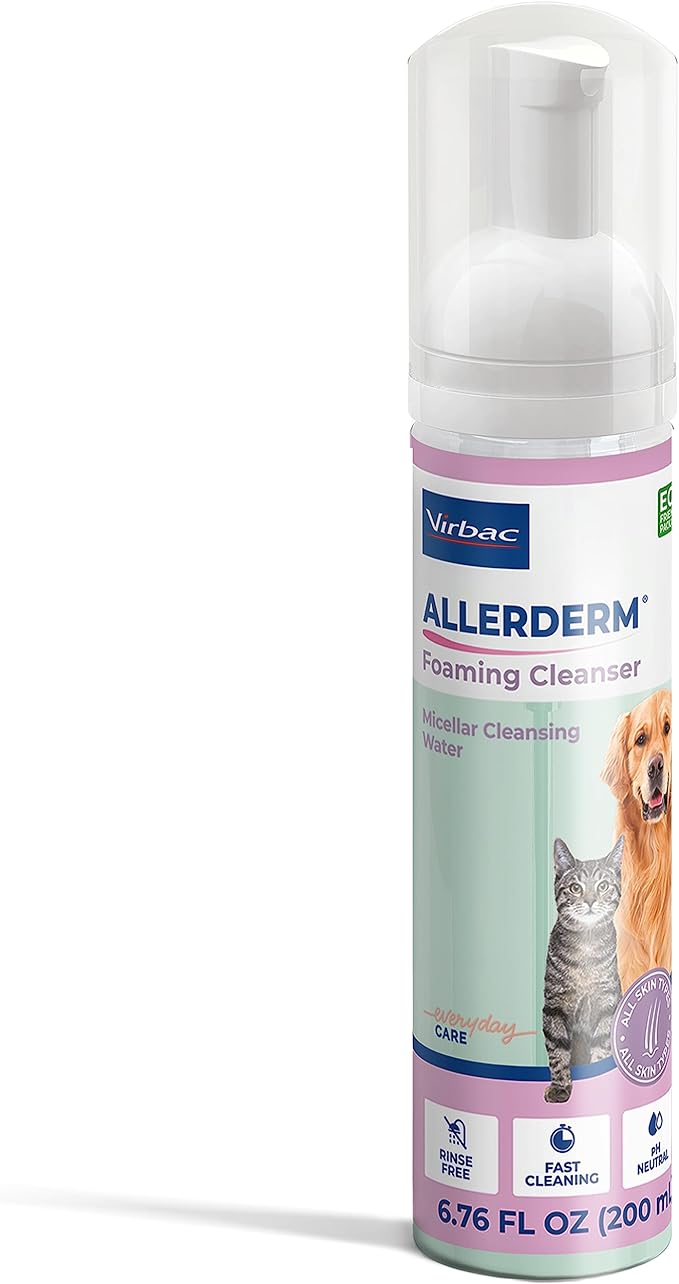ALLERDERM Foaming Cleanser- Rinse-Free Waterless Micellar Foam for Dogs and Cats with Sensitive Skin by Virbac