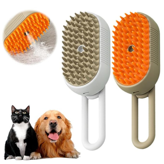 Upgrade Cat Steam Brush, 3 in 1 Pet Steam Groomer Brush, Rechargeable Pet Steam Groomer Comb for Massaging and Cleaning Shedding Pets Hair, Anti-Static Hair Removal Comb for Cats Dogs (Khaki+White)