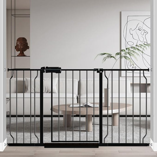 Fairy Baby Extra Wide Baby Gate Black 53-57.5 Inch Wide, Walk Through Pressure Mounted No Drill, Long and Large Tension Gate for Pet and Kids