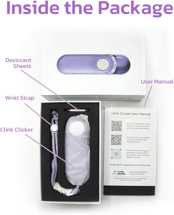 Dog Treat Pouch & Clicker Dog Trainer, Puppy Essentials Dual Use 2 in 1 Dog Clicker for Training - Durable, Light (2.36 oz), Easy to Clean & Handle, Innovative Design, Purple - Click Design