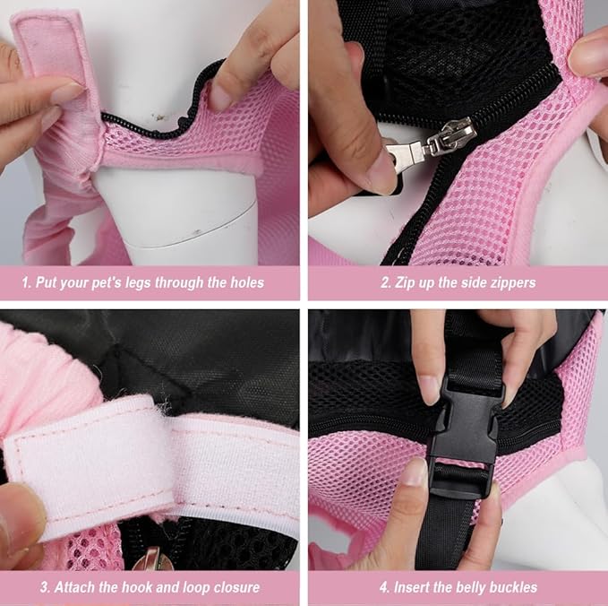 FEimaX Dog Carrier Backpack Pet Legs Out Front Cat Travel Bag, Adjustable Puppy Backpacks Carriers Hands-Free for Small Medium Dogs Cats Hiking Traveling Camping Daily Walking (Large, Pink)