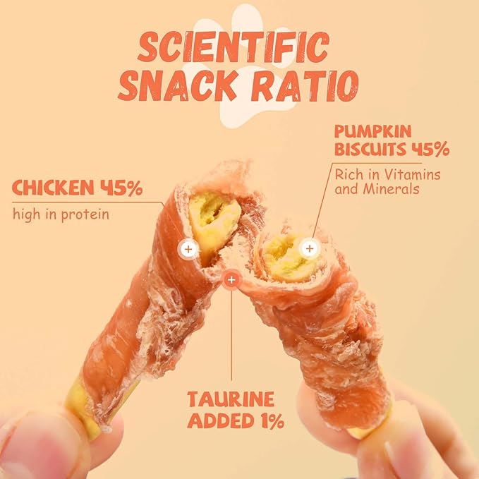 Dog Treats Pumpkin Biscuits Chicken Wrapped, Healthy Chewy Snacks High Fiber Low Fat, Training Treats for Small Medium Large Dogs, 10.6oz