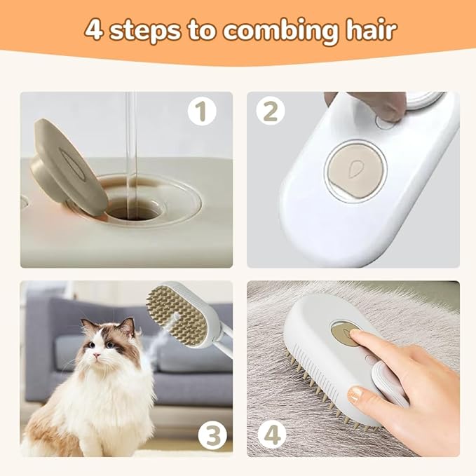 Cat Steam Brush 2025 New Pet Steam Groomer Comb, Painless Grooming Massage, 3 In 1 Water Brush for Cats Dogs (White-1)