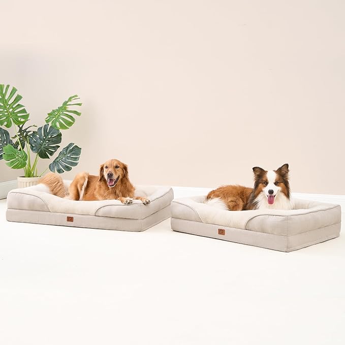 EHEYCIGA Memory Foam Dog Bed for Medium Size, Orthopedic Dog Sofa with Sides and Waterproof Liner, Washable Bolster Pet Bed Couch with Removable Cover, 30x20x6.5 Inch, Beige