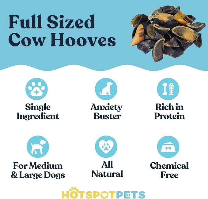 Full-Size Cow Hooves for Dogs | (10 Pack) All-Natural Long Lasting Dog Chews | Made from Grass Fed Cattle | Tasty Treat for Oral Hygiene | Fantastic Alternative for Rawhide and Bully Sticks