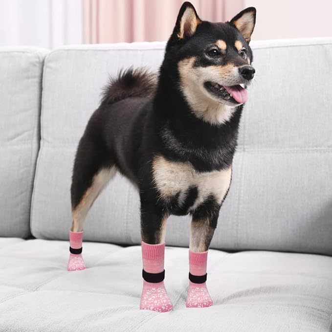 EXPAWLORER Anti Slip Dog Socks to Prevent Licking Paws, Doggie Shoes for Hot Pavement, Pet Booties for Small Medium Large Senior Dogs, Traction Control Dog Boots & Paw Protectors for Hardwood Floors