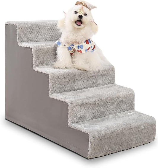 Dog Stairs for Small Dogs,22" H,5-Step Dog Steps for High Bed Couch and Sofa,Pet Stairs for Dogs and Cats Climbing with Non-Slip Bottom and Washable Cover,Grey